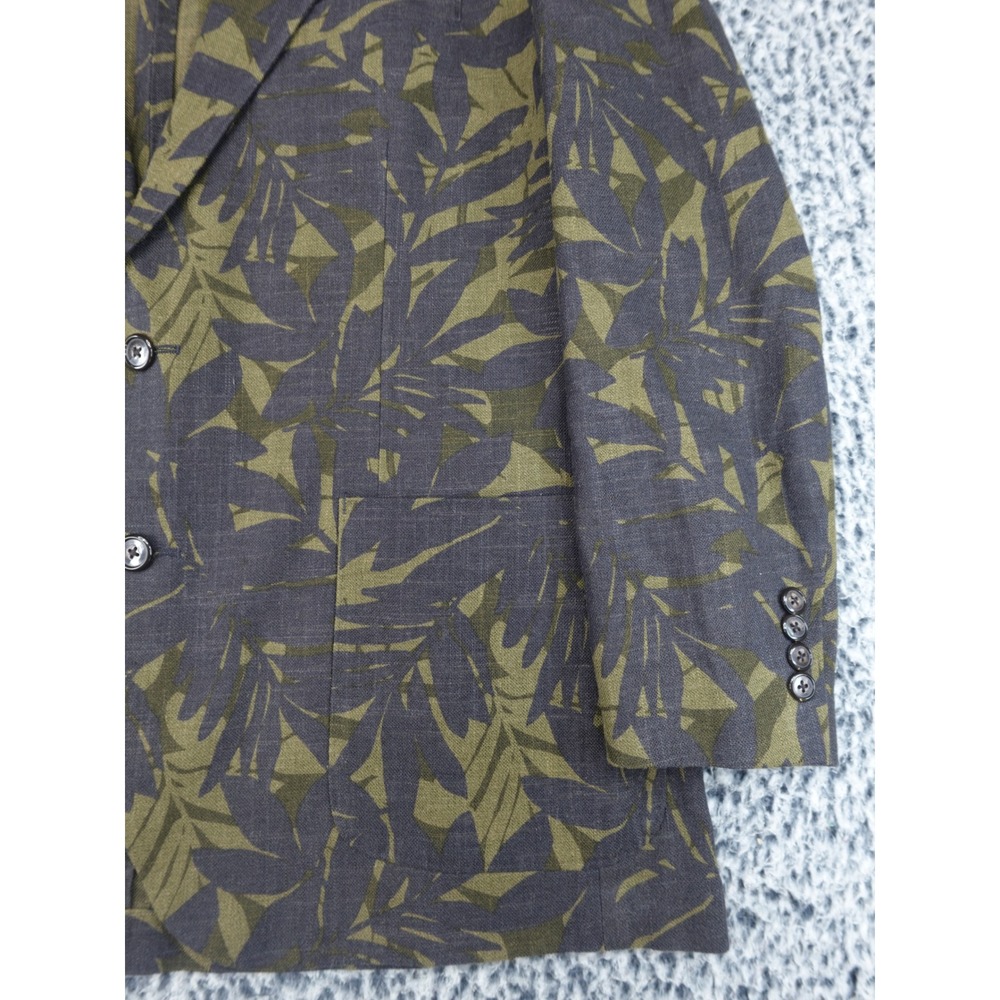 J.Crew Ludlow Linen Mens Large Olive Green Charcoal Tropical Leaf Print Blazer - Picture 4 of 15